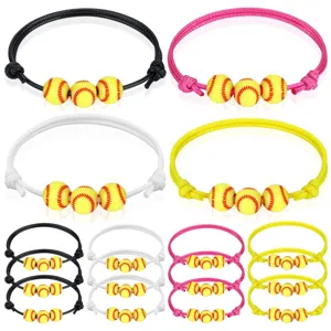Stackable softball charm braided bracelets set with colorful sports beads for daily wear.