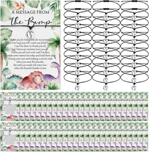 Baby footprint wish bracelet set with dinosaur message card for baptism gifts 100pcs