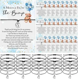 Baby bump wish bracelet with little feet charm and message card. Adjustable cord design.