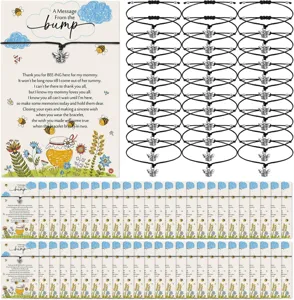Baby shower bee wish bracelet set with greeting card and adjustable black cord charm.
