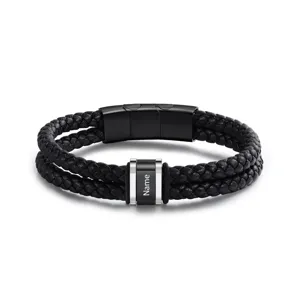 Men's Braided Leather Bracelet Stainless Steel Magnetic Clasp Woven Wristband Fashion Casual Jewelry Gift
