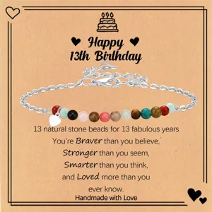 Detalles de la pulsera de cuentas de piedra natural colorida de 13 cumpleaños.