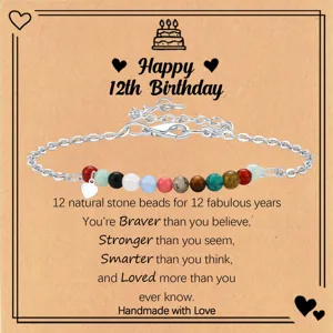 Pulsera de cuentas de piedra natural cumpleaños 12 regalo ajustable joyas mujer