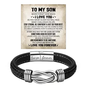 Men Stainless Steel Leather Bracelet Magnetic Clasp Braided Wristband Fashion Casual Jewelry Gift For Father Son