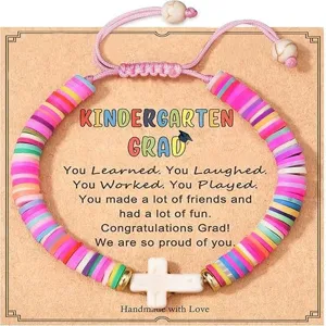 Colorful heishi bead bracelet for kids, graduation theme back to school handmade jewelry gift