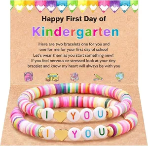 Polymer clay bead bracelet set for kindergarten graduation gift with cute backing display card.