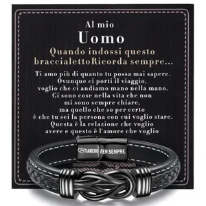 Stainless steel leather bracelet with magnetic knot clasp and emotional greeting card for men