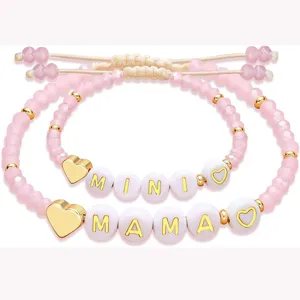 Mother And Daughter Crystal Beaded Bracelet Kids Alphabet Pearl Charm Bracelet Back To School Jewelry Gift