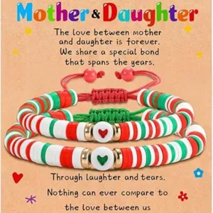 Mother and daughter matching heishi beaded bracelet set colorful clay beads jewelry gift