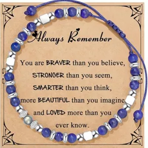 Natural stone beaded bracelet with inspirational card, beautiful braided adjustable jewelry.