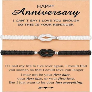 Couple braided matching bracelets set black white rope knot love romantic gift jewelry