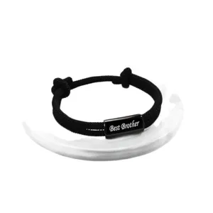 Adjustable black woven rope bracelet with engraved Best Brother metal bead main product view