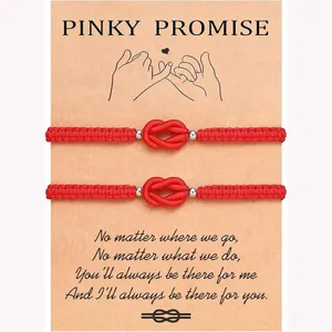 Red rope braided couple bracelet set, figure-eight knot holiday gift, romantic fashion jewelry.