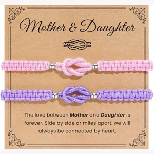 Mother and Daughter woven bracelet set, handmade braided rope friendship jewelry gifts.