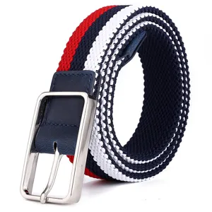 Unisex Casual Woven Canvas Belt Stretch Elastic Braided Belt With Alloy Pin Buckle For Men And Women Daily Wear