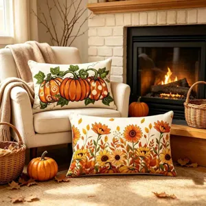 Herbst Kürbis Sonnenblume Kissenbezug gemütlich Wohnzimmer Sofa dekorative Leinen Kissen