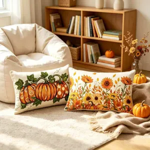 Herbst Kürbis Sonnenblume Kissenbezug Leinenoptik dekorative Kissenhülle Sofakissen