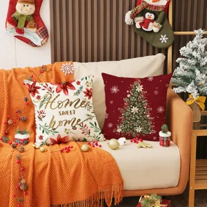 Christmas linen throw pillow covers set festive red sofa cushion for holiday home decor