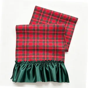 Runner da Tavola di Natale Rosso Blu Quadri Tovaglia Con Bordo Volant Poliestere Per Tavolo da Pranzo Casa Cucina Decorazione