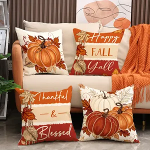 Federa per cuscino autunnale con zucca in lino finto decorativa per divano e casa
