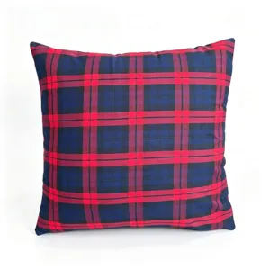 Housse de coussin à carreaux rouge et bleu classique, coussin carré tartan vintage pour canapé.