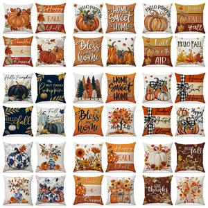 Federa per Cuscino Stampata con Zucca e Foglia d'Acero Autunnale in Finto Lino Set Decorativo per Casa Divano Soggiorno