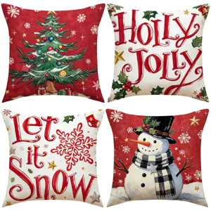 Christmas Cushion Cover Red Snowman Decorative Pillow Case Holiday Throw Pillow Protector For Sofa Home Decor