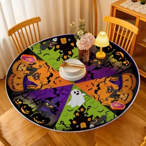 Halloween round tablecloth stretch velvet elastic dustproof table cover for dining room decor