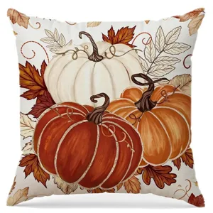 Fodera cuscino stampa zucca autunnale, lino finto traspirante confortevole per decoro.