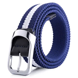 Unisex woven elastic belt with silver metal buckle, casual stretch braided belt for men and women.