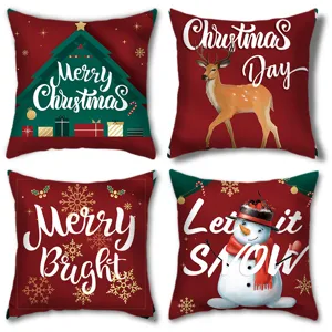 Christmas throw pillow cover set featuring festive designs like trees, deer, and snowmen.