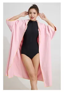 Volwassene lange capuchon snelvrogende mantel strandlaken, roze zonbescherming badjas.