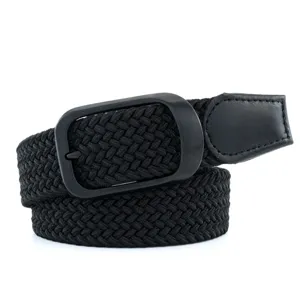 Men's casual black nylon braided belt with alloy pin buckle for everyday wear and outdoor use.