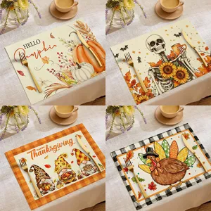 Herbst Kürbis Skelett Goblin Tischset Thanksgiving Halloween Saisonal Dekoratives Leinen Platzdeckchen Für Esstisch