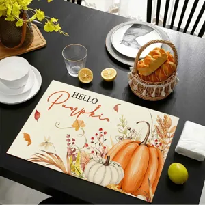 Herbstlicher Kürbis Druck Tischset Tischdeko Detail, rustikales herbstliches Küchenaccessoire.
