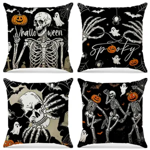 Halloween Decorative Pillow Cover Spooky Skull Pumpkin Print Cushion Case Polyester Square Pillowcase For Home Sofa Party Decor