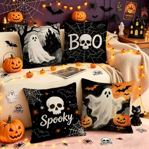 Set fundas cojines Halloween negro blanco fantasma espeluznante cojin sofa principal