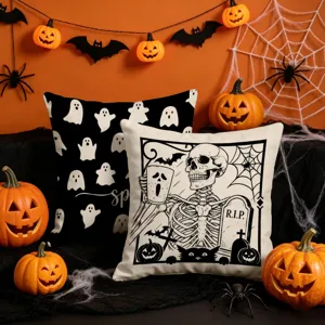 Federe per cuscini Halloween set da 2, stampa fantasma e scheletro copricuscino decorativo divano.