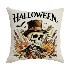Halloween Totenkopf Kissenbezug Dekorativer Polyester Kissenbezug fuer Sofa und Bett