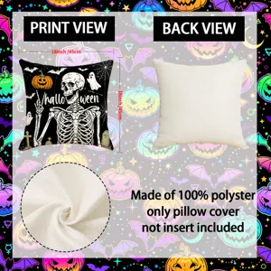 Halloween skeleton pillow cover 18x18 inch decorative soft cushion cover for living room sofa