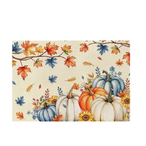 Herbst Kürbis Tischset, Thanksgiving Ahornblatt Küchenmatte, polyester hitzebeständige Matte.