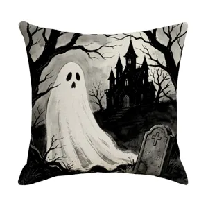 Fundas de cojin Halloween negro blanco fantasma castillo poliester decoracion sofa