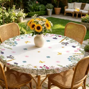 Runde Tischdecke botanisches Blumenmuster elastischer Rand staubdichte Tischabdeckung Heimdeko
