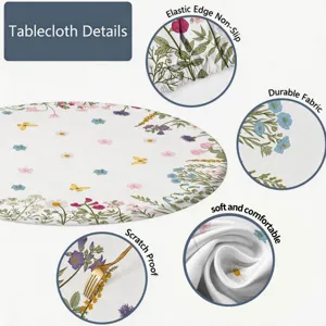 Runde florale Tischdecke Detailansicht mit elastischem Rand und weichem,haltbarem Stoff.