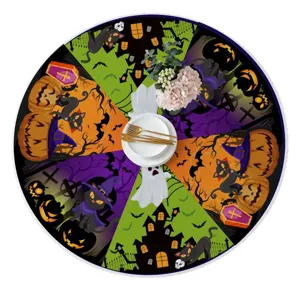 Halloween round tablecloth stretch elastic fitted table cover for festive party decor.