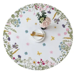 Runde Tischdecke mit Blumen und Schmetterlingen Print, elegante Esszimmertisch Dekoration.