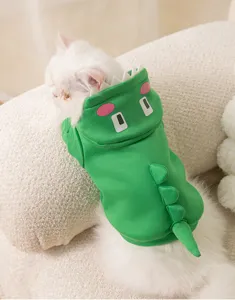 Cute dinosaur pet hoodie winter warm fleece cat dog costume two-legged apparel detail view