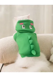 Cute dinosaur pet hoodie for cats and small dogs, warm fleece autumn winter clothes.