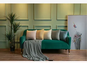 Short plush solid color cushion cover minimalist sofa pillow cozy home decor detail view