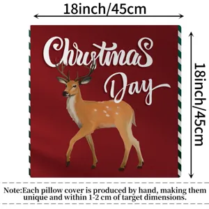 Christmas deer pillow cover 18x18 inch festive red decorative square cushion case